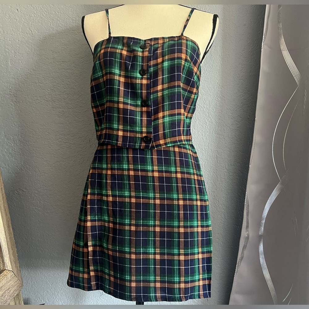 Green and Blue Sleeveless Spaghetti Strap Sundress top and skirt